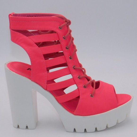 Pazzle Open Toe/Peep Toe Lace Up Chunky Platform Booties - Picture 3 of 3